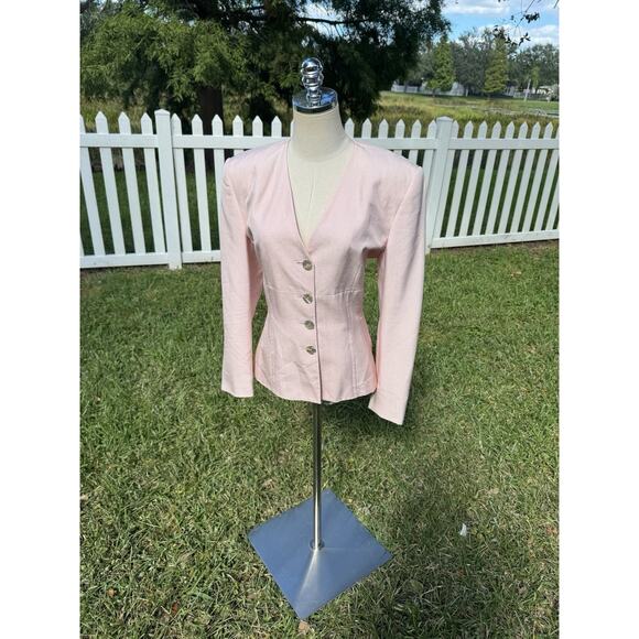 Vintage Christian Dior Baby Pink Blush Blazer Mother Pearl Buttons The Suit 80s - Picture 10 of 16